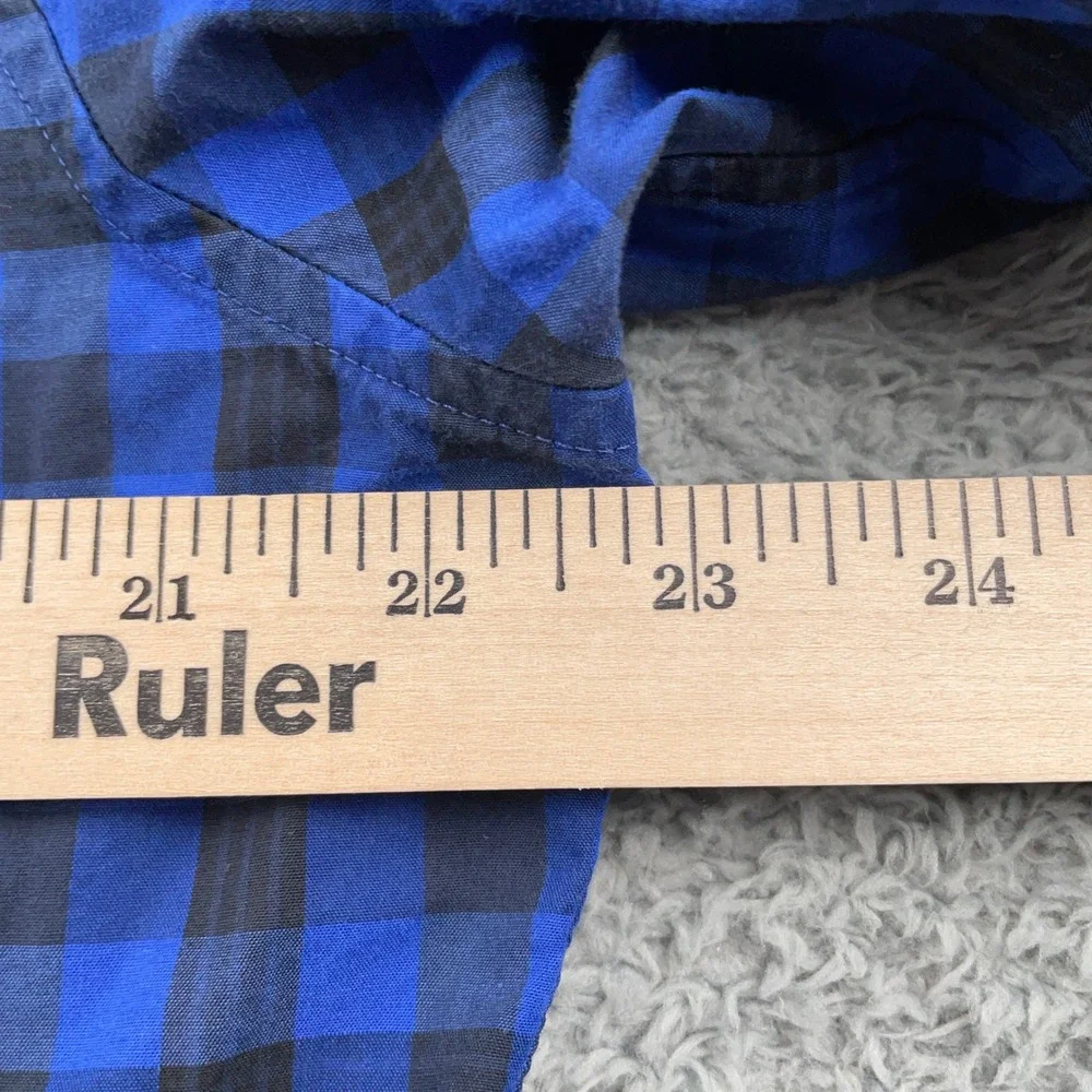 Banana Republic Shirt Mens Large Blue Black Buffalo Plaid Slim Fit Long Sleeve
